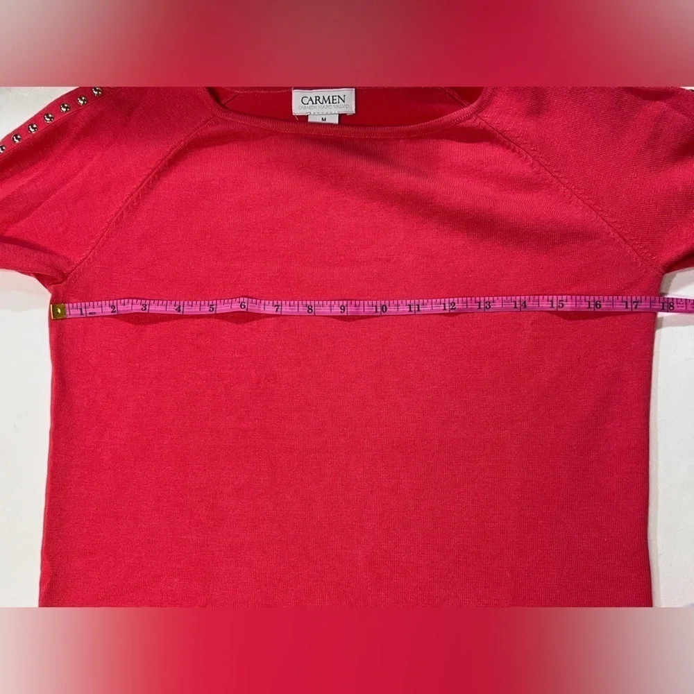 COPY - CARMEN MARC VALVO Poppy red 3/4 sleeve top size M - Picture 11 of 12